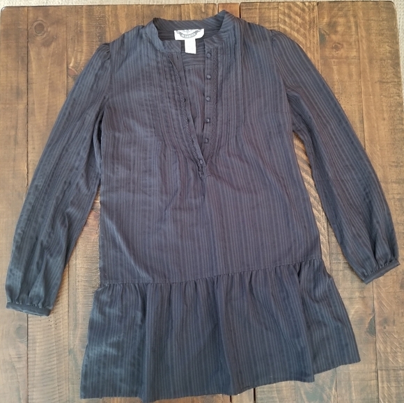 BB Dakota Ruffle Mini Dress Small Navy Blue Prairie Style Pleated - Picture 1 of 8